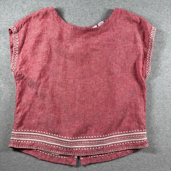 Sigrid Olsen‎ 100% Linen Embroidered Top Lagenlook Boho Red White Buttons Medium - Picture 1 of 11